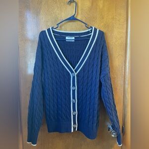Old Navy Navy Cable Knit Button-Front Cardigan with Cream Trim
